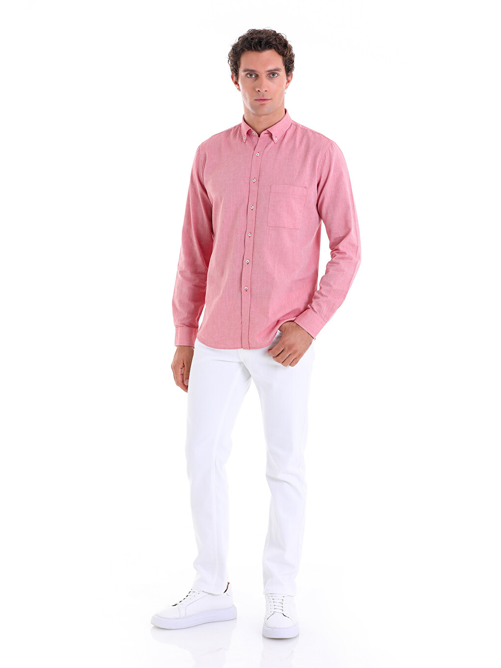 Bordo Comfort Fit Düz 100% Pamuk Düğmeli Yaka Uzun Kollu Casual Oxford Gömlek-3