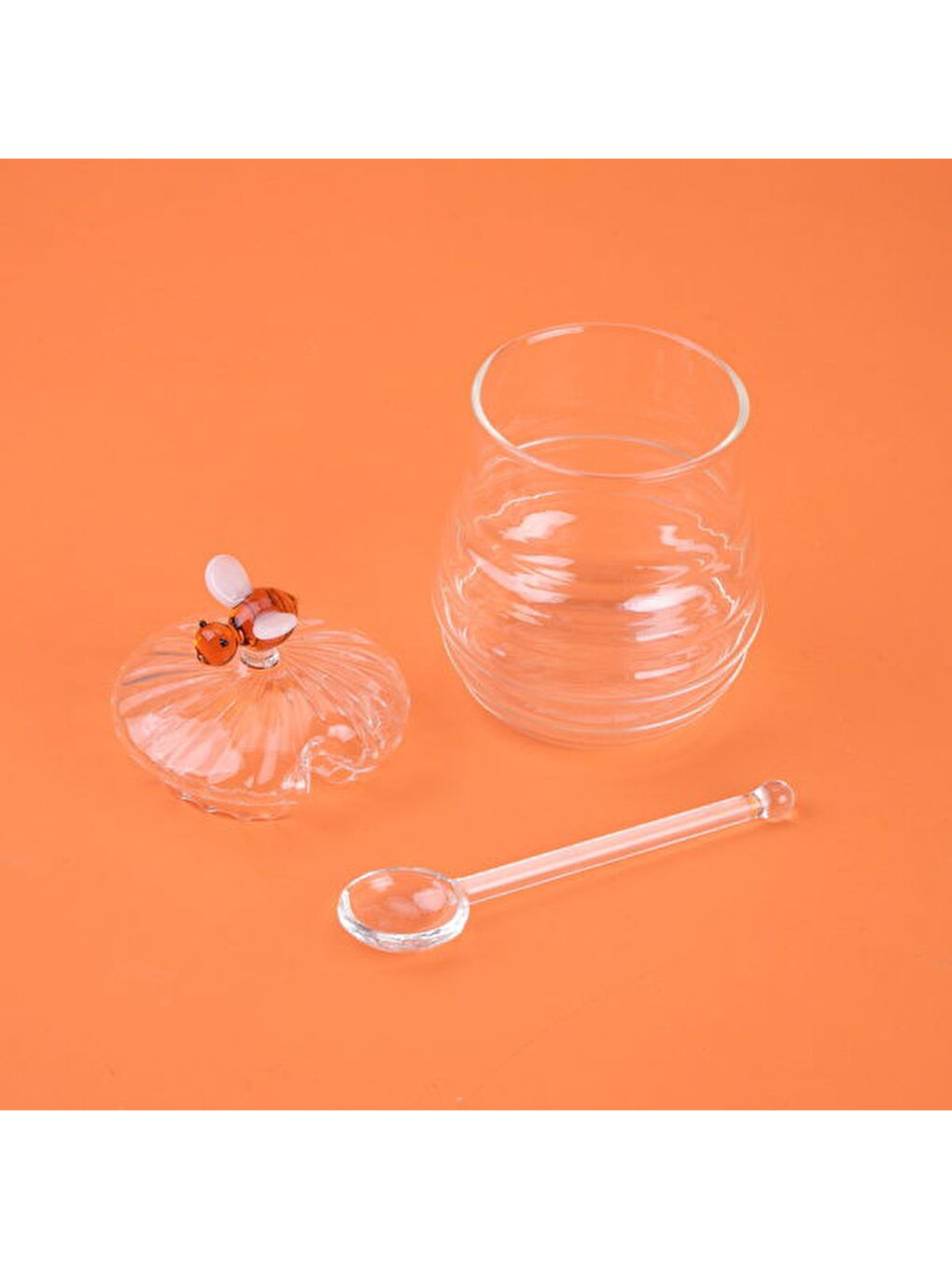 Renksiz Kitchen Borosilikat Cam Bal Kavanozu ve Kaşık - Şeffaf - 260 ml-1