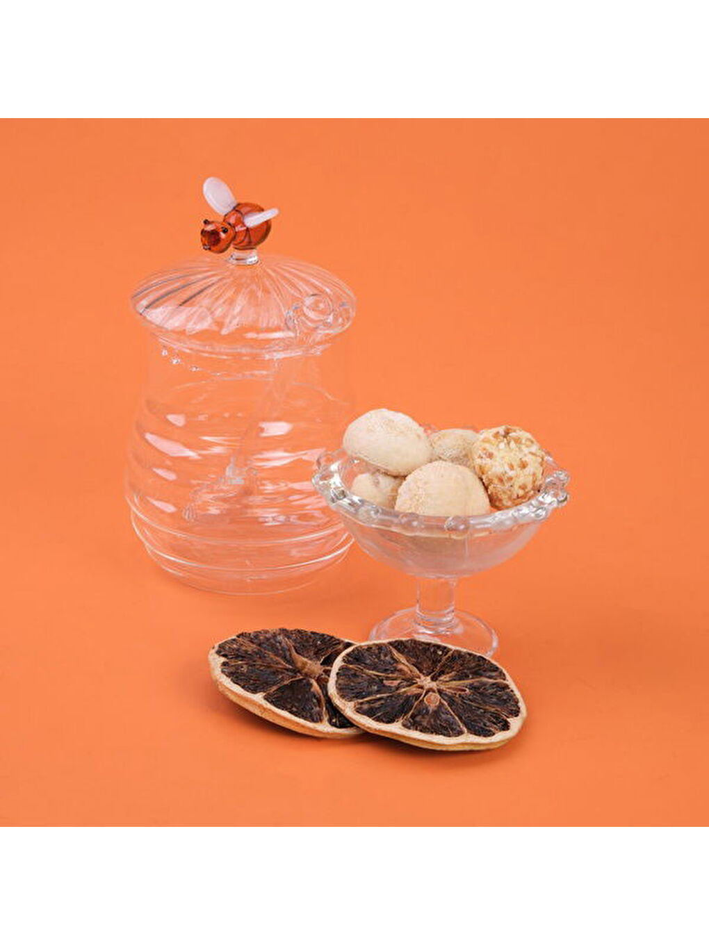 Renksiz Kitchen Borosilikat Cam Bal Kavanozu ve Kaşık - Şeffaf - 260 ml-2