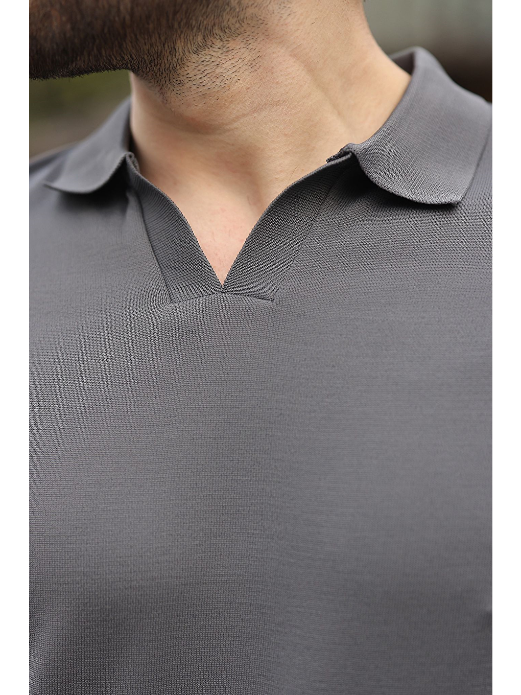 Antrasit Polo Yaka Triko Kısa Kollu Erkek Tişört E7463-3