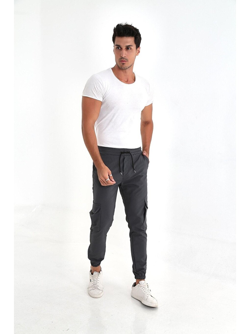Sarı Erkek Paraşüt Kumaş Tarz Cepli Paça Ve Bel Lastikli Jogger Spor Pantolon-2