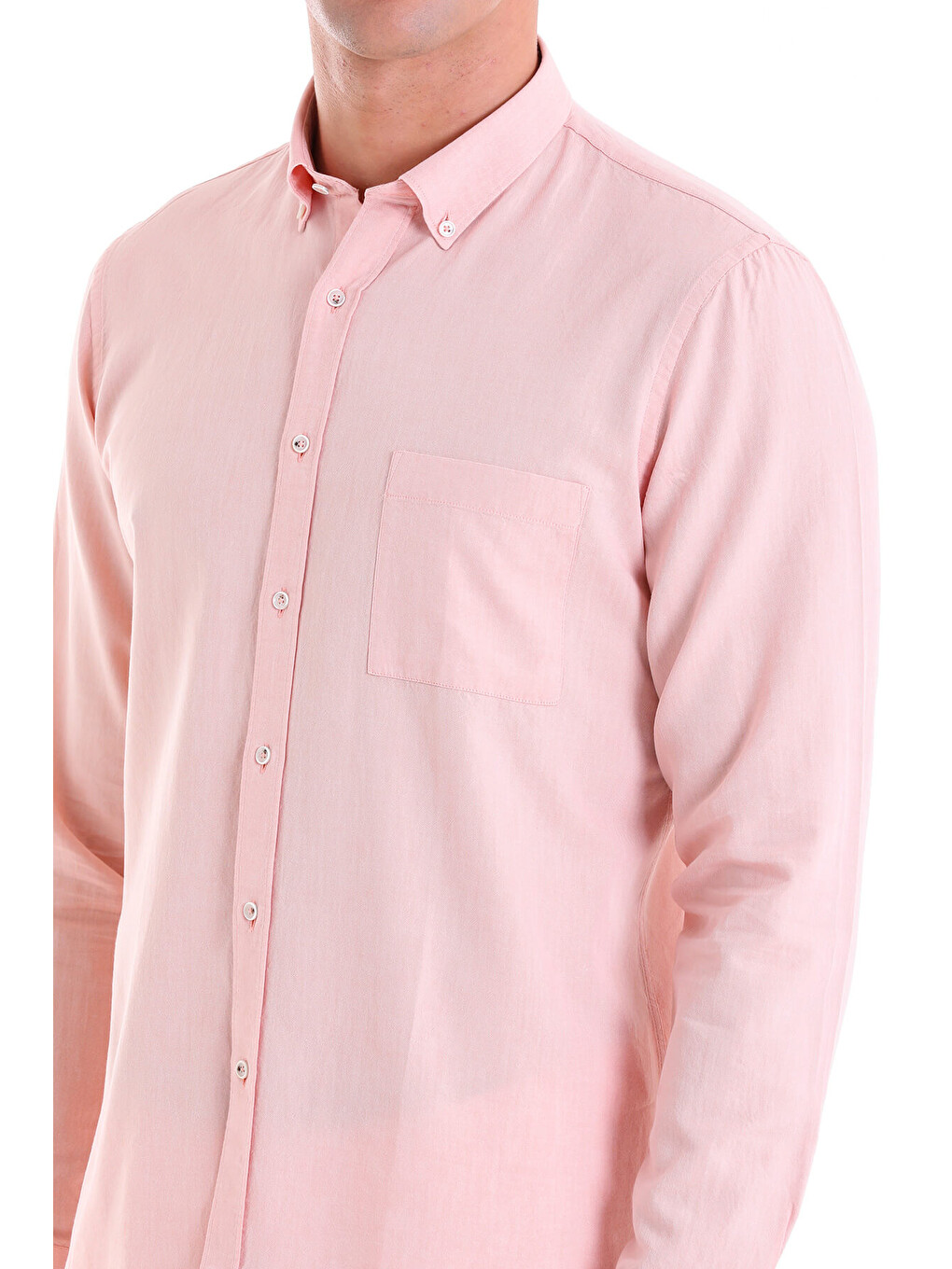 Turuncu Comfort Fit Düz 100% Pamuk Düğmeli Yaka Uzun Kollu Casual Oxford Gömlek-4