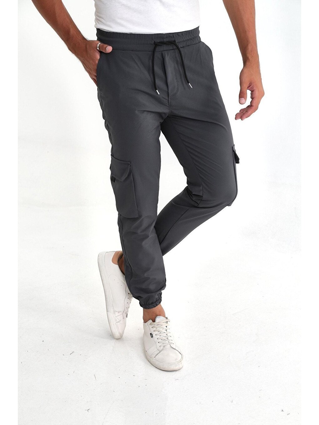 Sarı Erkek Paraşüt Kumaş Tarz Cepli Paça Ve Bel Lastikli Jogger Spor Pantolon-3
