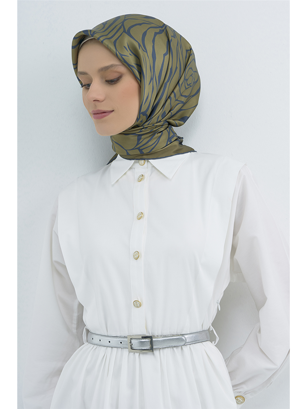 Yeşil Saf İpek Sura Eşarp 9511D 08-1