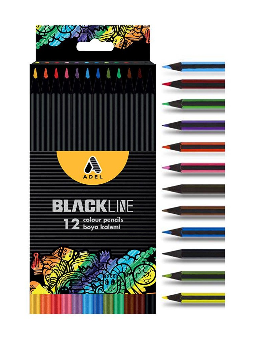 Blackline 12 Li Kuru Boya Kalemi Karton Kutu 1 Paket 12 Renk Kuruboya Tam Boy Renkli Kalem