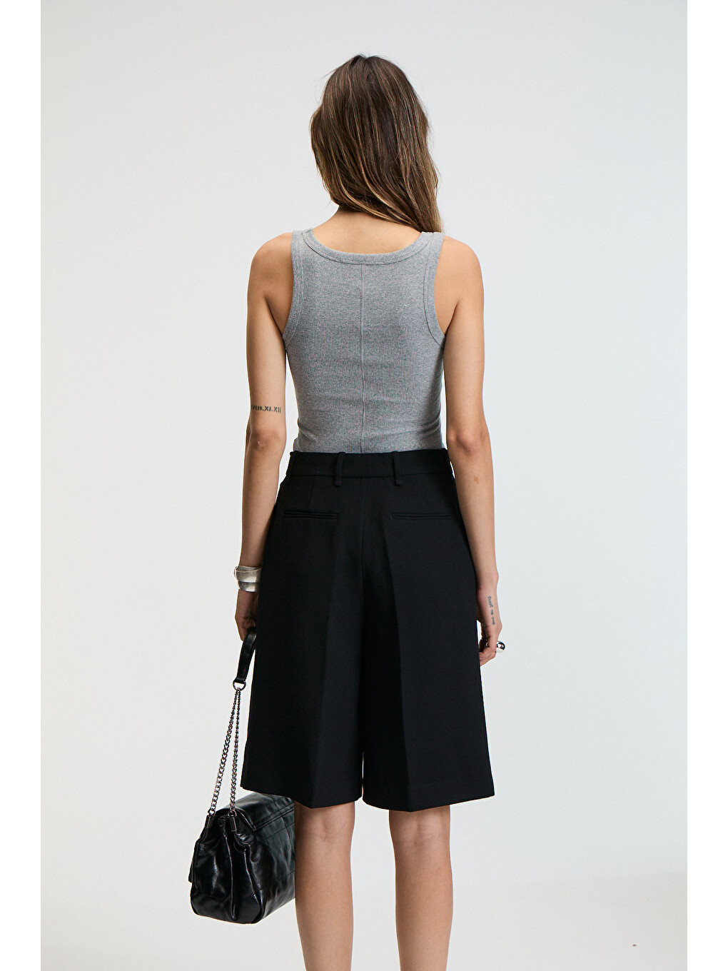 Lıllesol Kadın Fitilli Görünümlü Slim Fit Vücuda Oturan Havuz Yakalı Pamuklu Basic Antrasit Atlet-5