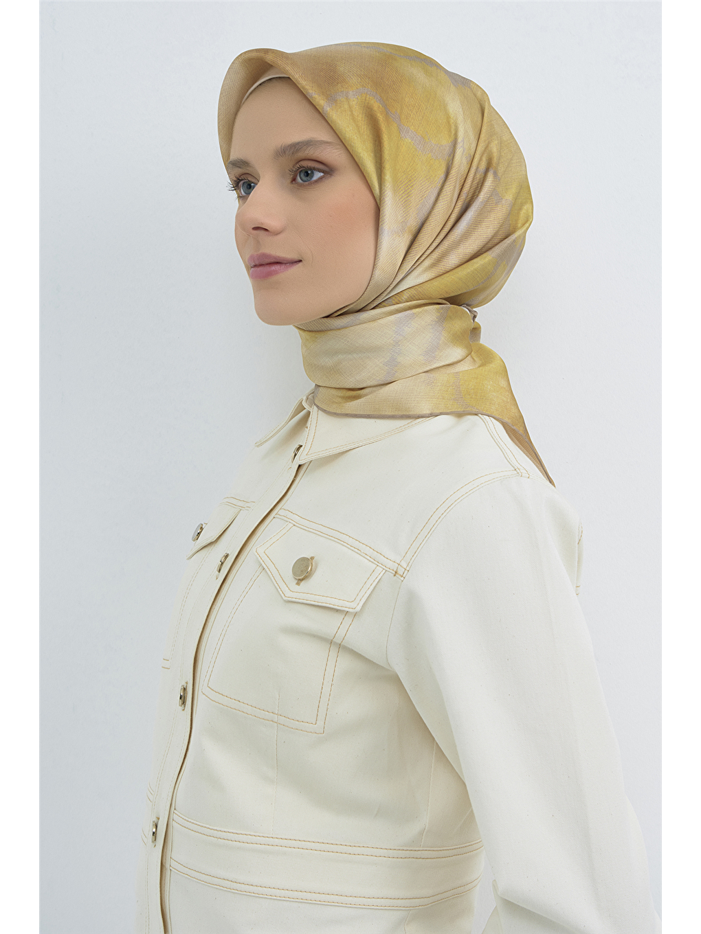 Sarı Saf İpek Sura Eşarp 9501D 34-2