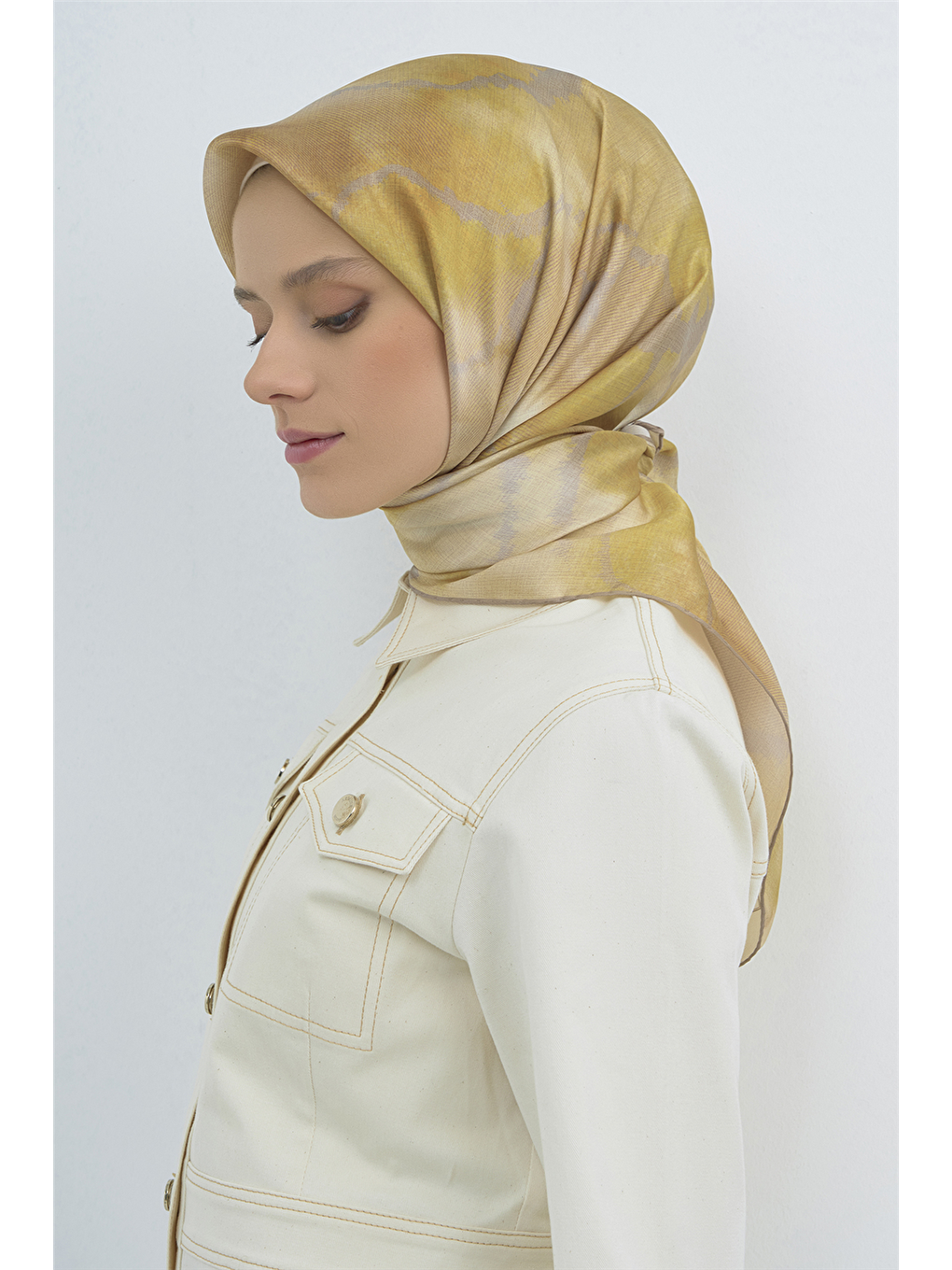 Sarı Saf İpek Sura Eşarp 9501D 34-3