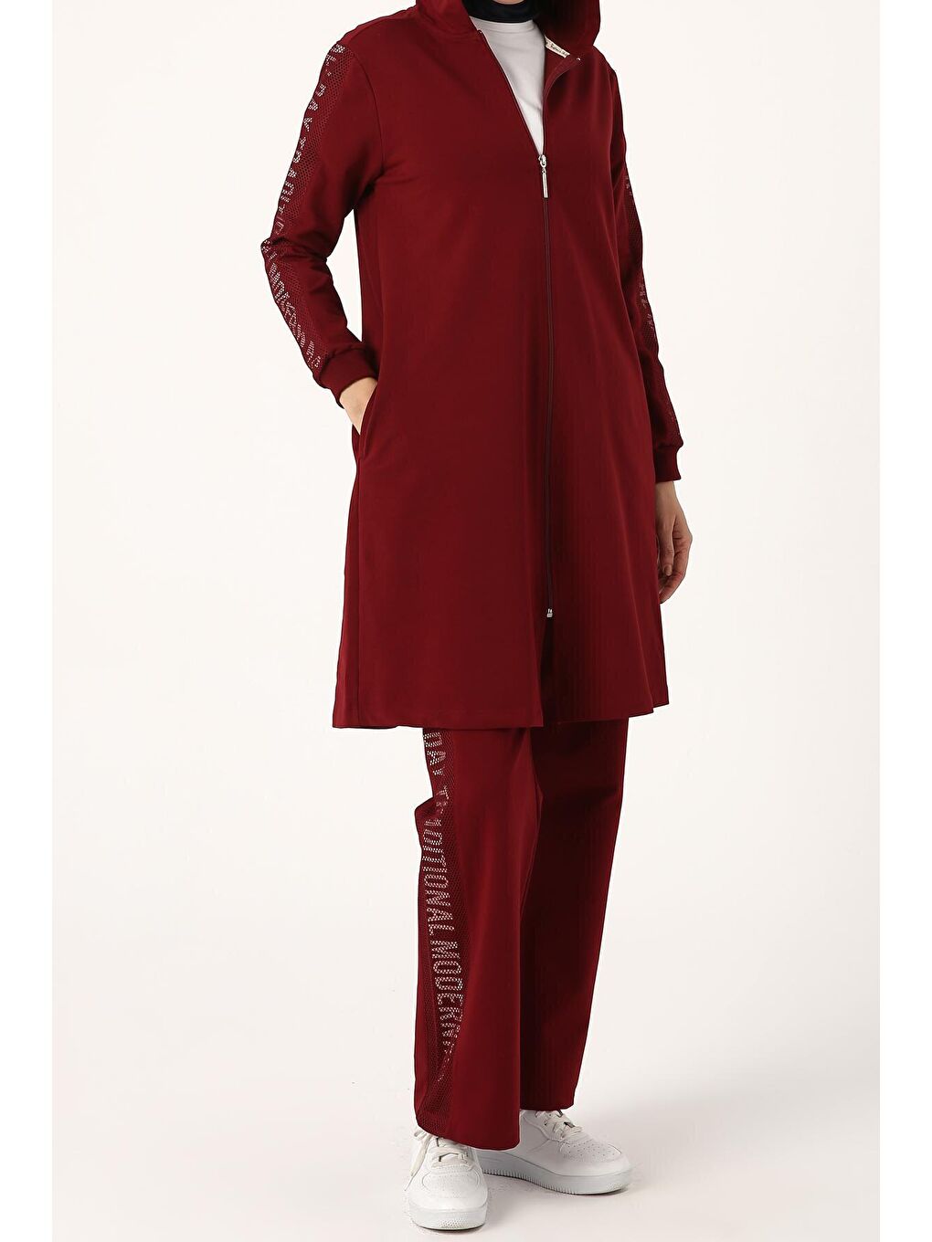 Koyu Bordo Baskılı Fileli Eşofman Takımı-2