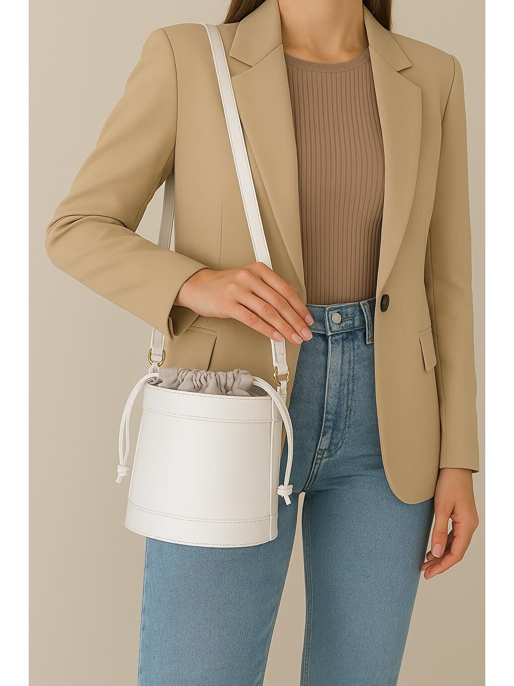 Beyaz Rice Muadil Kova Sade Kadın Omuz Çantası BP 4853O-2