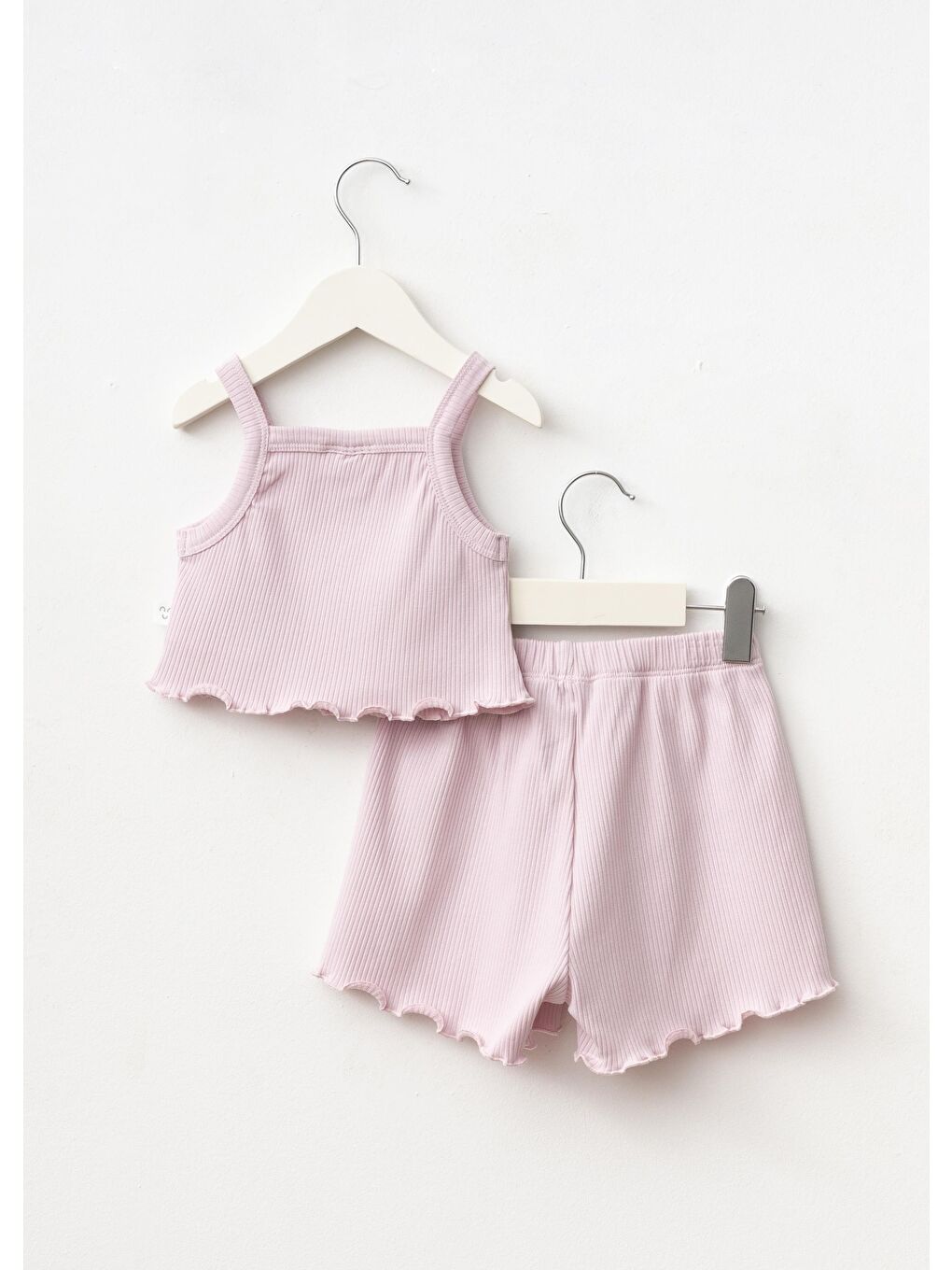 Kız Çocuk Pamuklu Pembe Deniz Yıldızı Nakışlı Crop Şort Takım - Ribana Kumaş-1