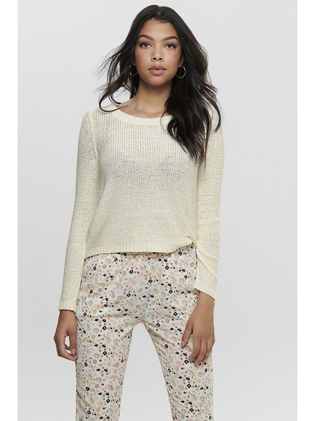 Ekru Onlgeena Regular Fit Bisiklet Yaka Örme Kazak 15113356A