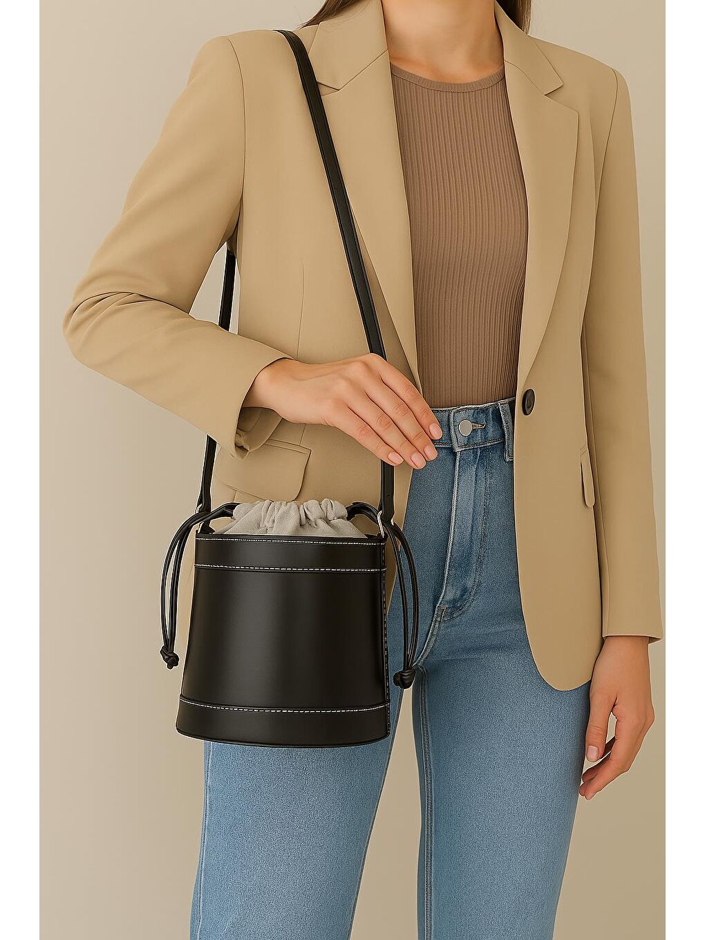 Siyah Rice Muadil Kova Sade Kadın Omuz Çantası BP 4853O-2