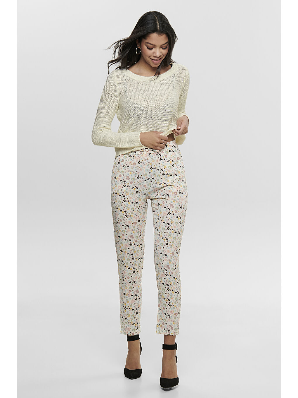 Ekru Onlgeena Regular Fit Bisiklet Yaka Örme Kazak 15113356A-1