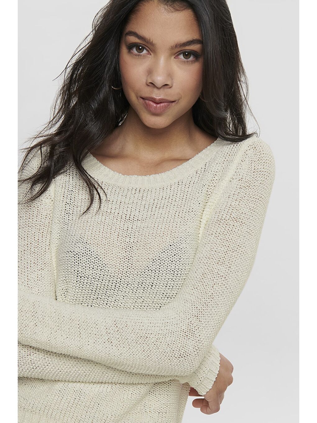 Ekru Onlgeena Regular Fit Bisiklet Yaka Örme Kazak 15113356A-2