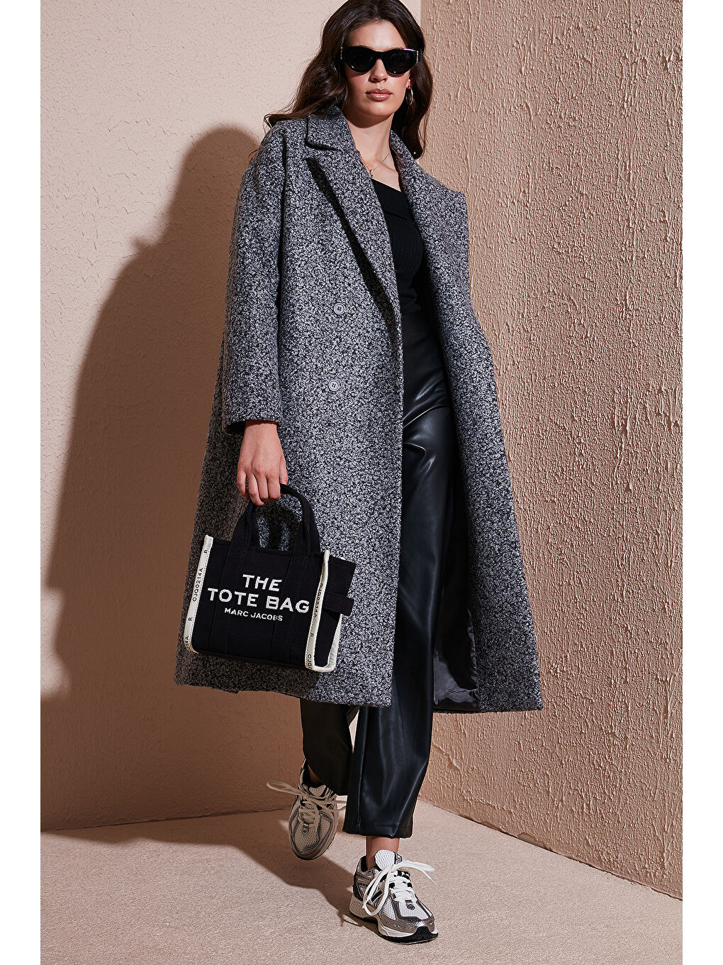 Antrasit Oversize Fit Mono Yaka Düğmeli Buklet Uzun Kaşe Kaban 6810236