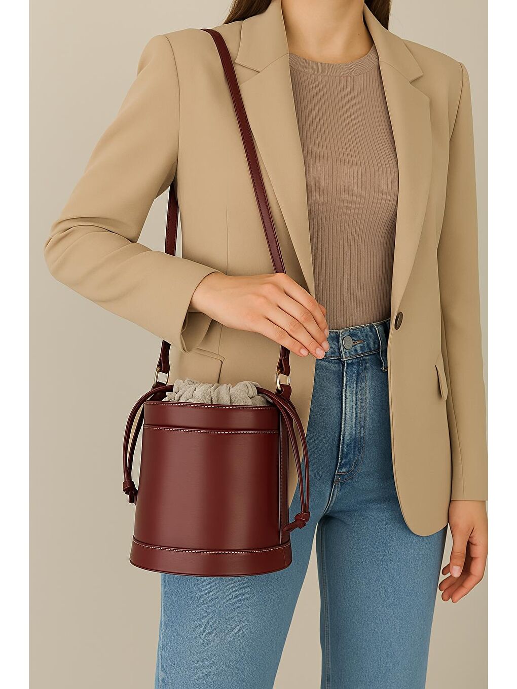 Bordo Rice Muadil Kova Sade Kadın Omuz Çantası BP 4853O-2