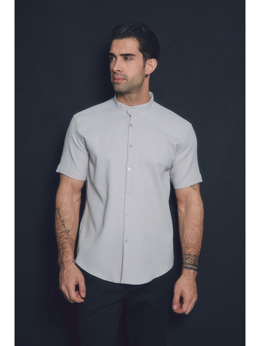 Gri Fitilli Hakim Yaka Gömlek