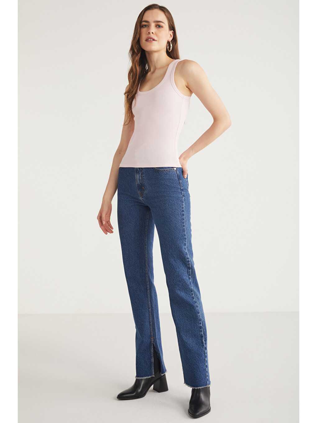 Lıllesol Kadın Fitilli Görünümlü Slim Fit Vücuda Oturan Havuz Yakalı Pamuklu Basic Pembe Atlet-2