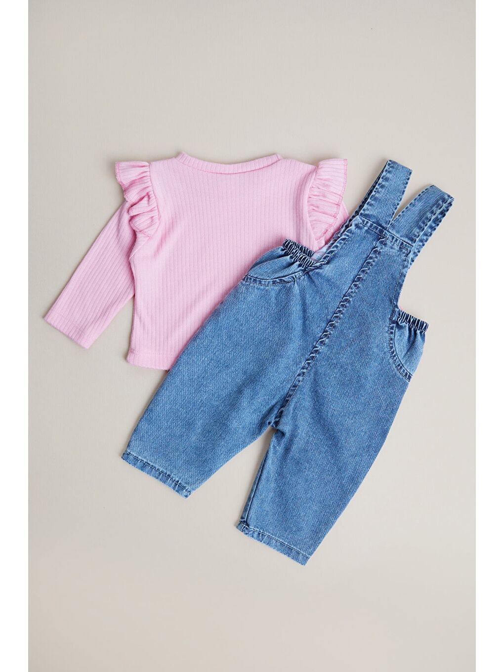 Pembe %100 Pamuk Ayıcık Aksesuarlı Kız Çocuk 2 Li Salopet Takım-1