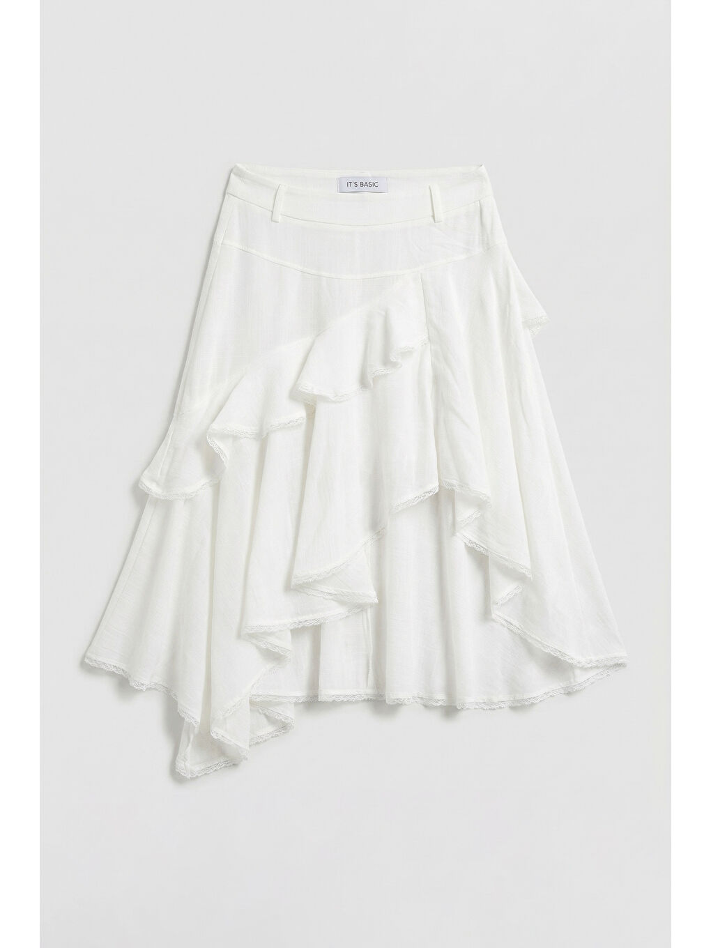 Kadın Kırık Beyaz w5 Asimetrik Kesim Organik Keten Özel Tasarım Etek-1