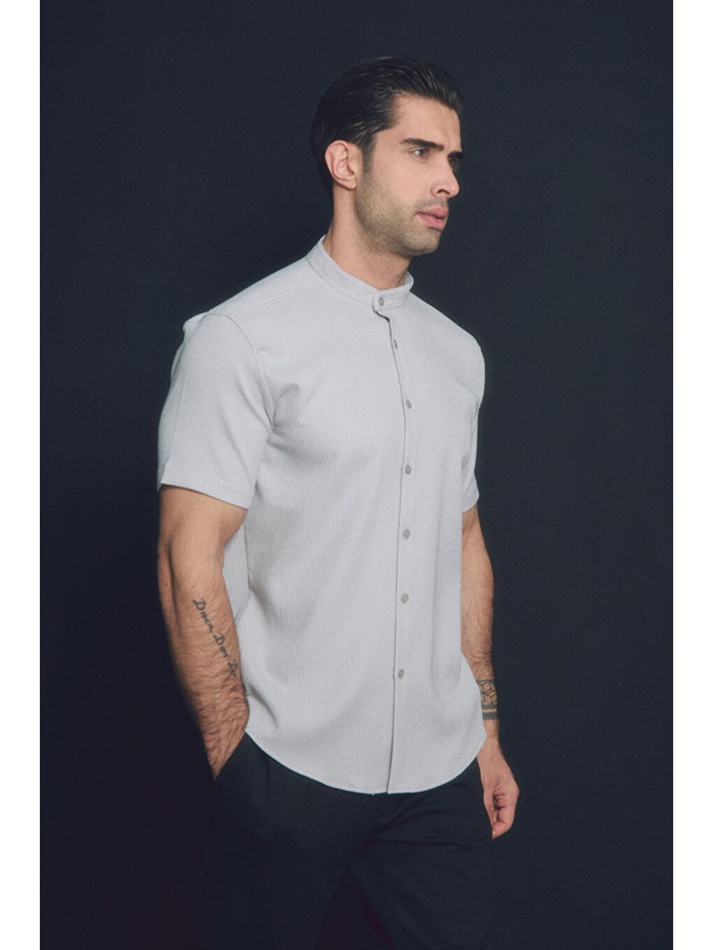 Gri Fitilli Hakim Yaka Gömlek-1