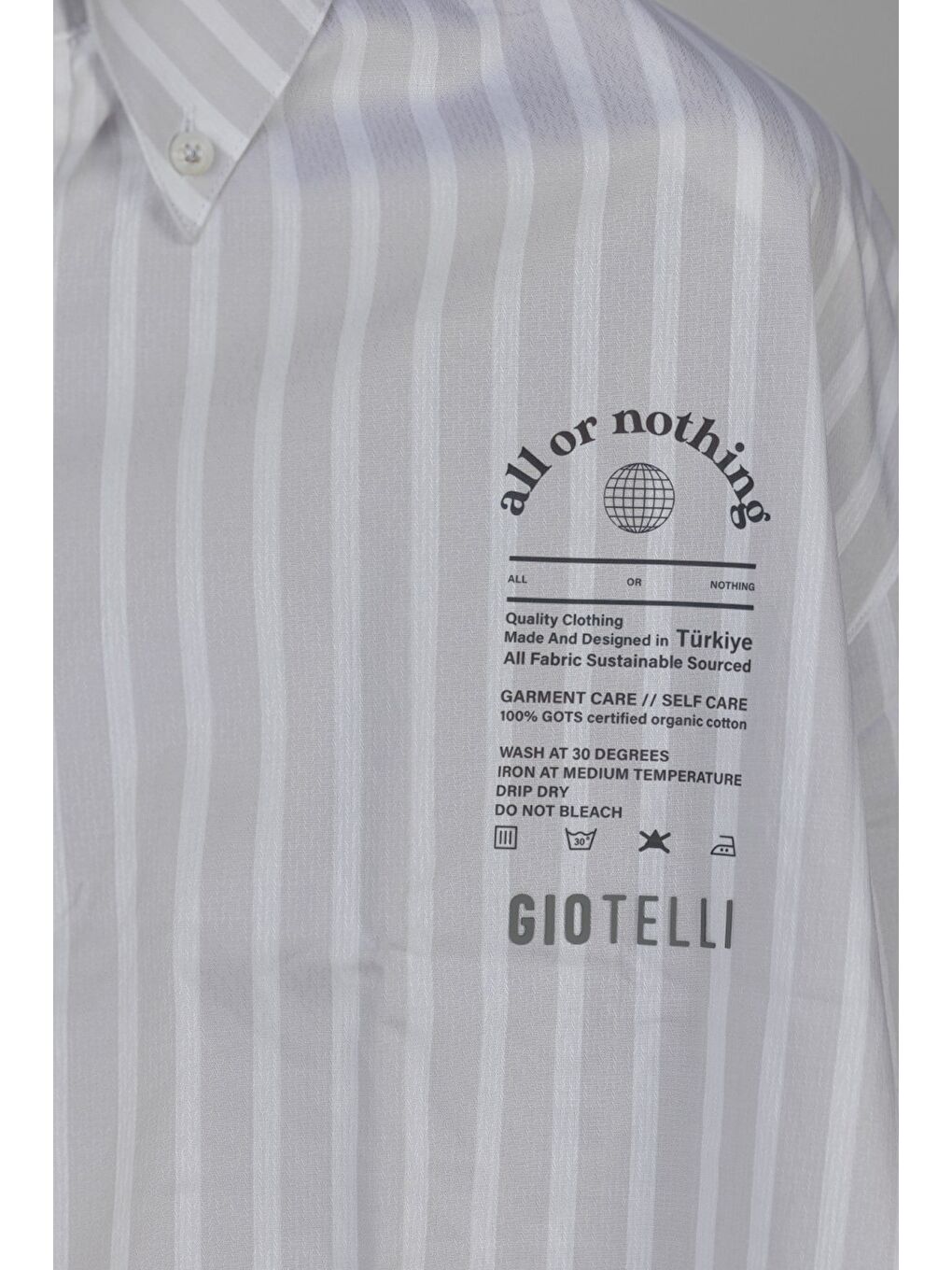 Giotelli Erkek Bej Normal Kesim Regular Fit %100 Pamuk Dokuma Çizgili Düğmeli Yaka Gömlek-4