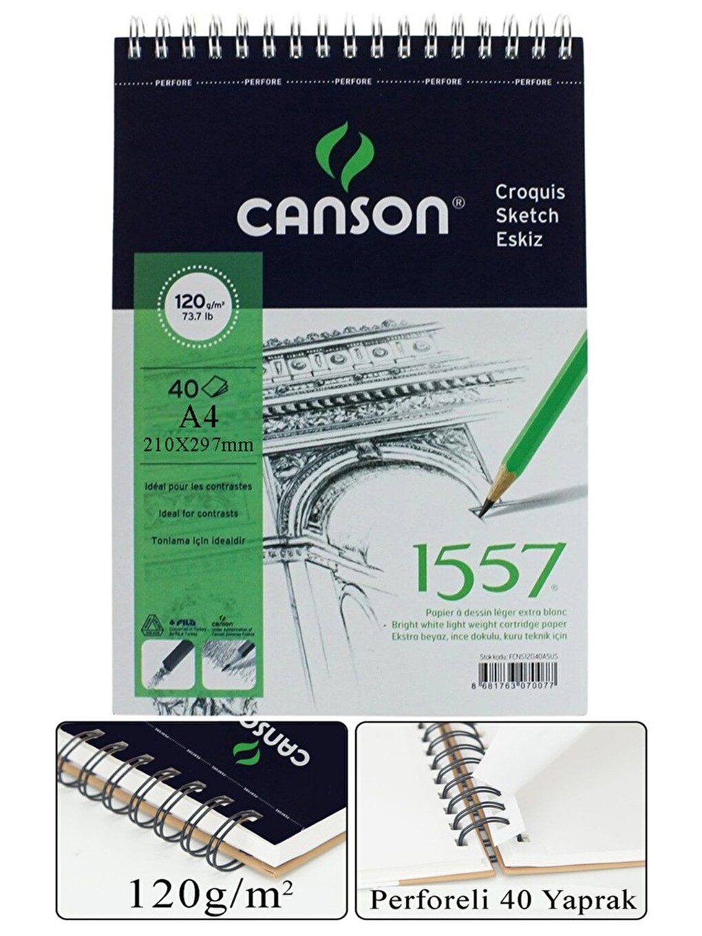 Canson A4 Eskiz Defteri 1557 40 Yaprak Fatih Dereceli Kalem Kretuar 12 Renk Kuru Boya Sketch Karakal-7
