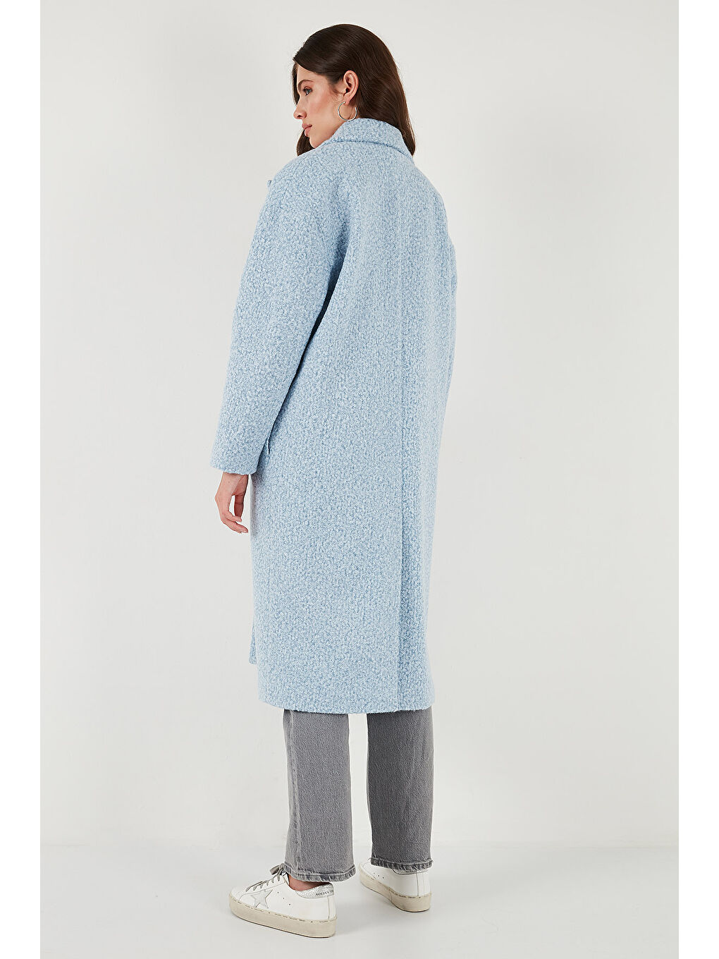 Mavi Oversize Fit Mono Yaka Düğmeli Buklet Uzun Kaşe Kaban 6810236-6