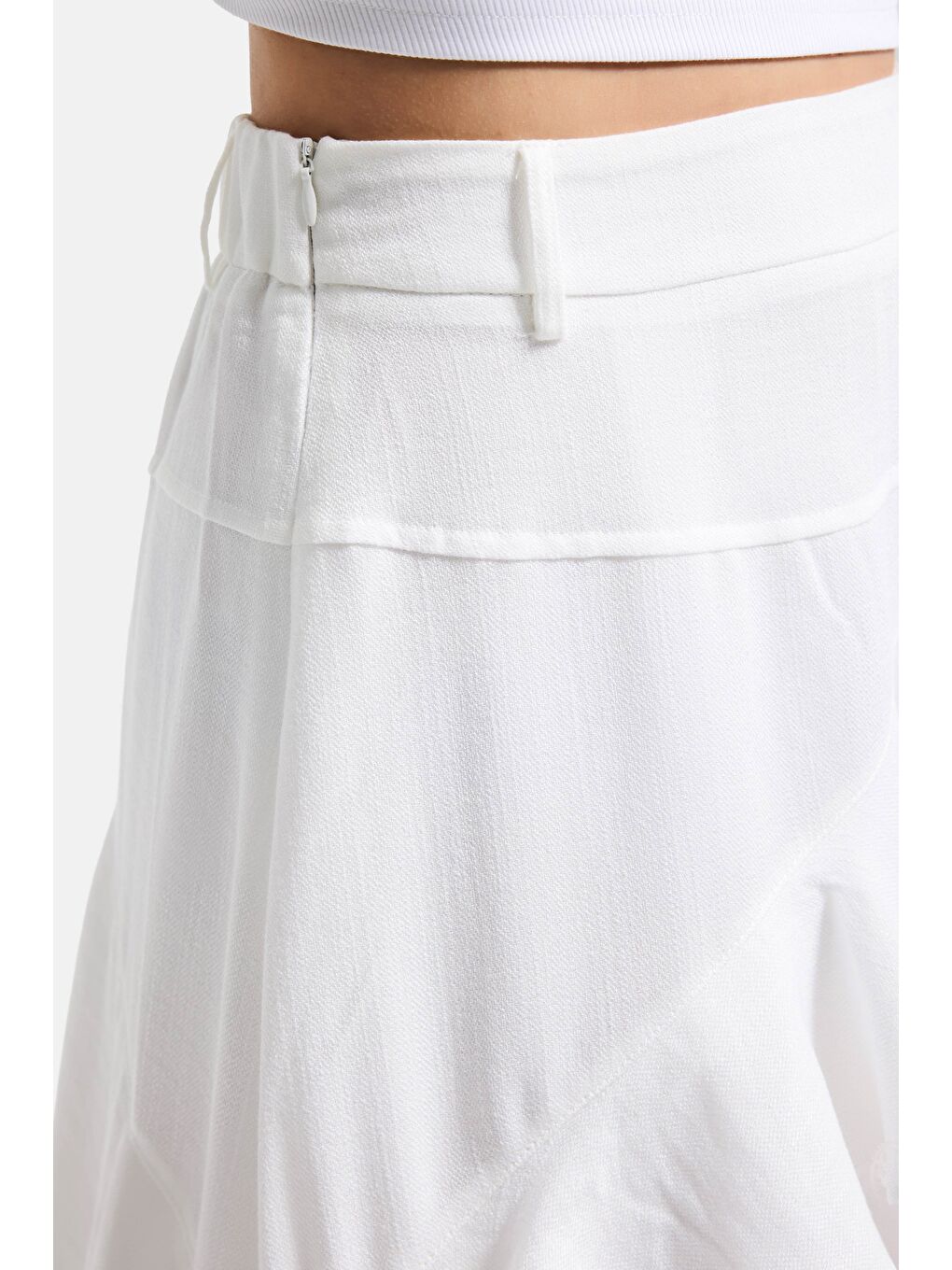 Kadın Kırık Beyaz w5 Asimetrik Kesim Organik Keten Özel Tasarım Etek-4