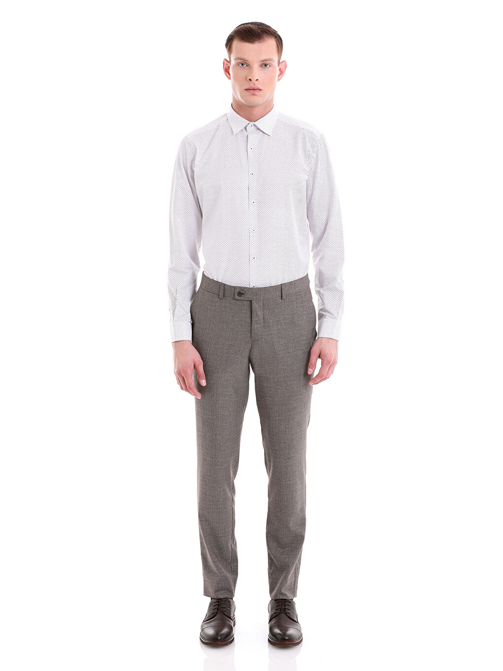 Bordo Slim Fit Baskılı Pamuklu Slim Yaka Uzun Kollu Klasik Gömlek-1