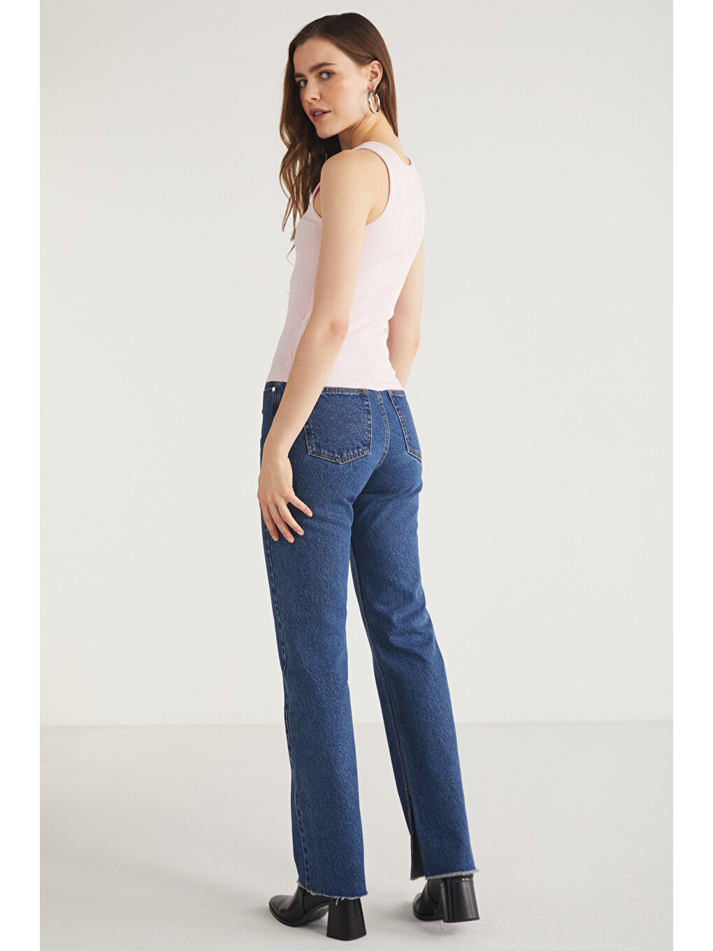 Lıllesol Kadın Fitilli Görünümlü Slim Fit Vücuda Oturan Havuz Yakalı Pamuklu Basic Pembe Atlet-5