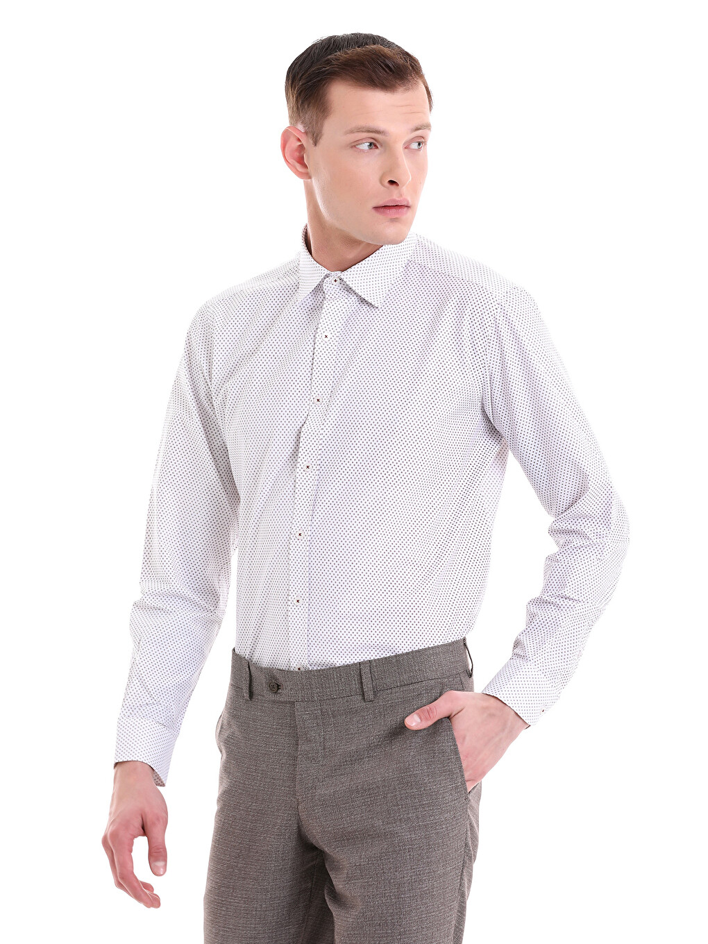 Bordo Slim Fit Baskılı Pamuklu Slim Yaka Uzun Kollu Klasik Gömlek-3