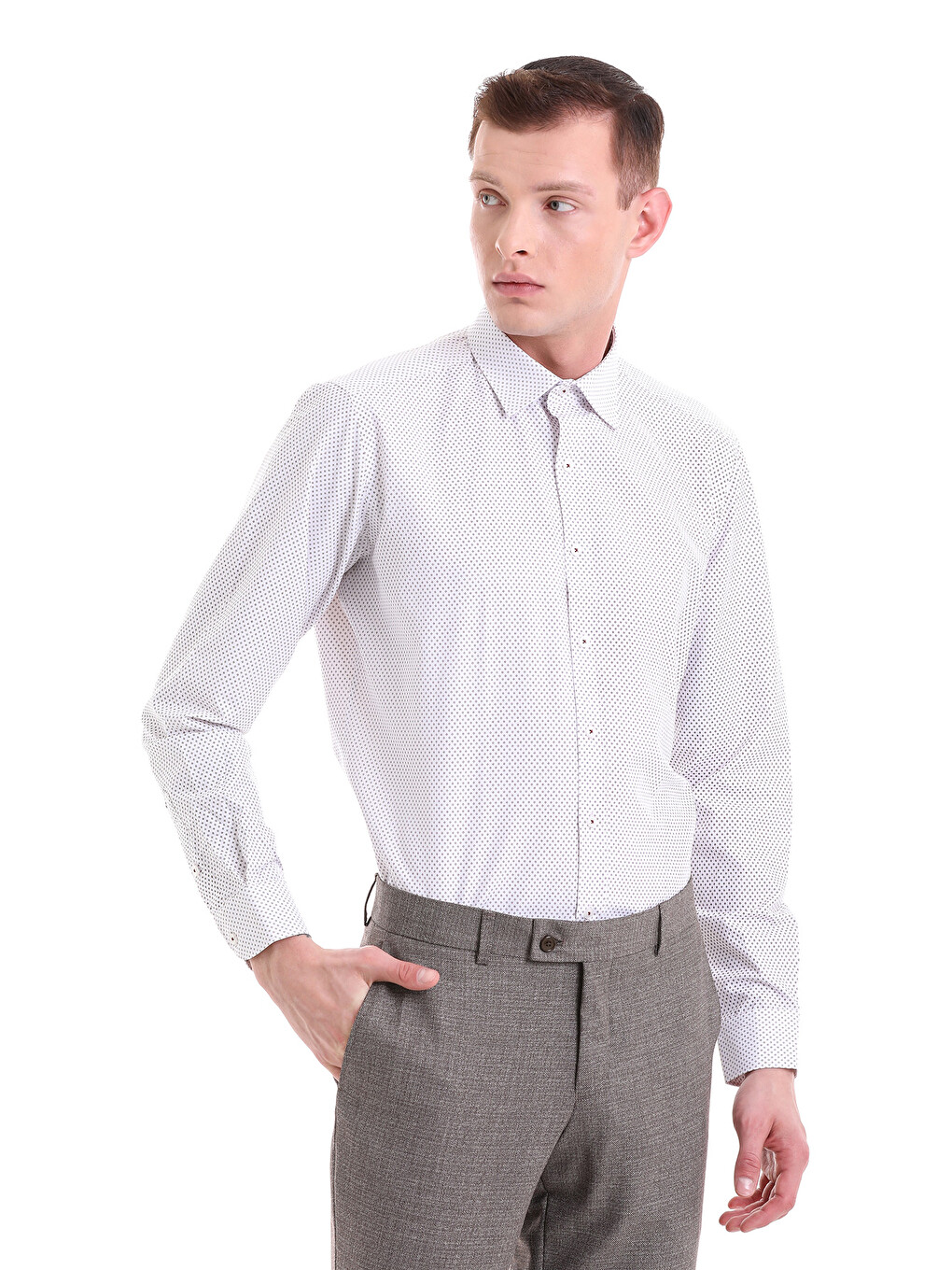 Bordo Slim Fit Baskılı Pamuklu Slim Yaka Uzun Kollu Klasik Gömlek-4