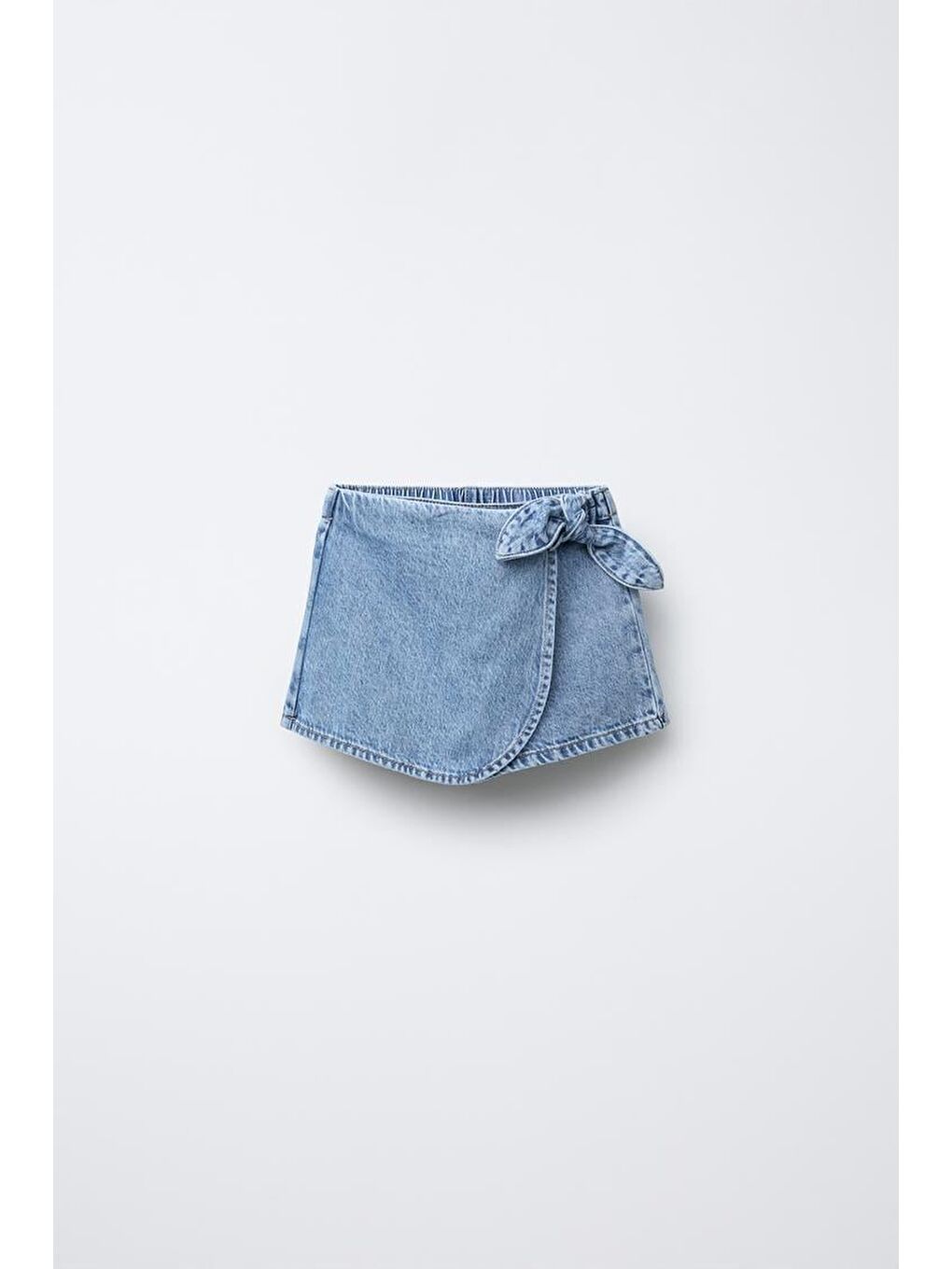 Kız Çocuk Pamuklu Açık Mavi Kurdele Bağlamalı Denim Şort Etek