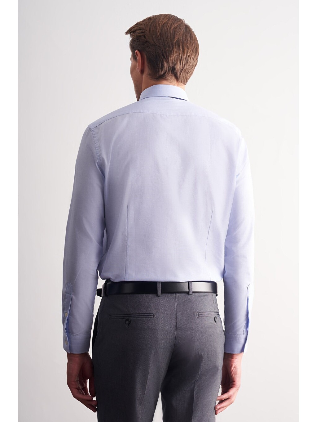 Mavi Sert Yaka Uzun Kol Filafil Slim Fit Pamuklu Gömlek 1004260008-4