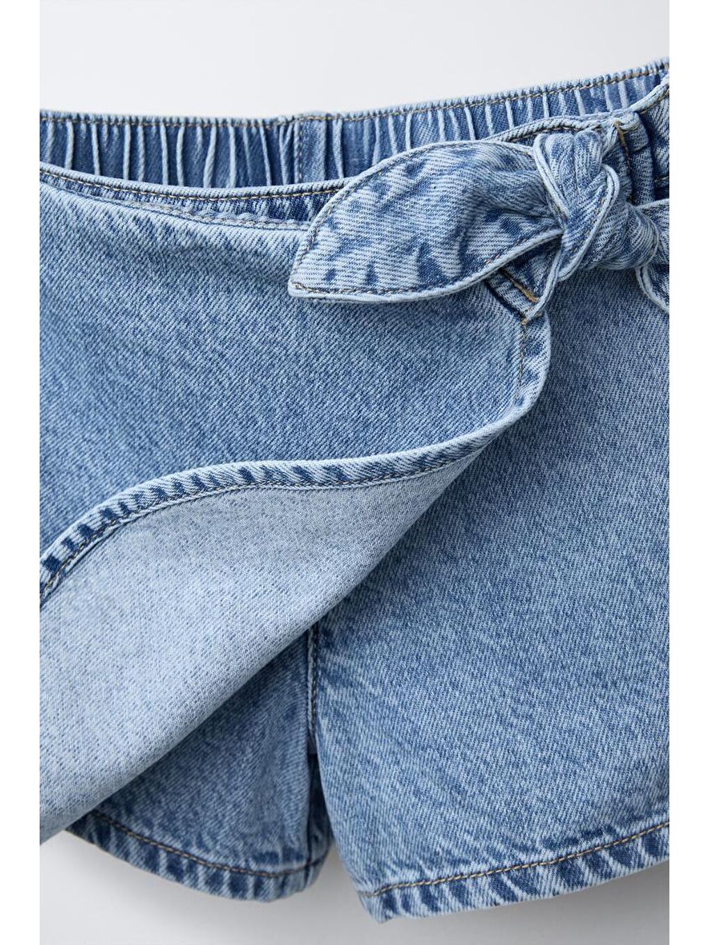 Kız Çocuk Pamuklu Açık Mavi Kurdele Bağlamalı Denim Şort Etek-2