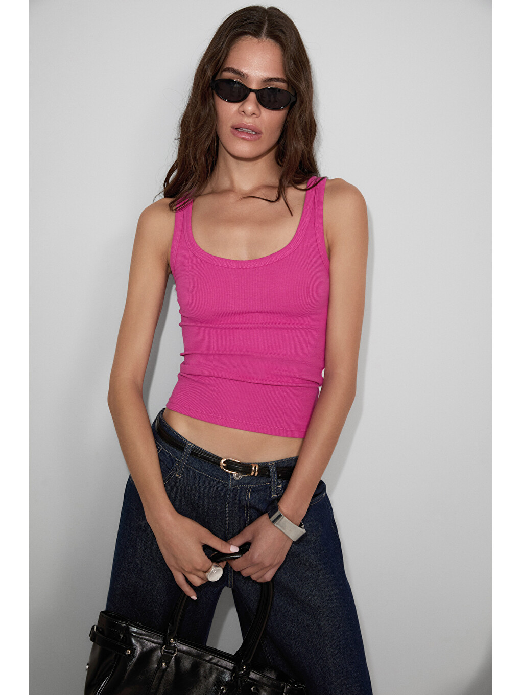 Lıllesol Kadın Fitilli Görünümlü Slim Fit Vücuda Oturan Havuz Yakalı Pamuklu Basic Koyu Fuşya Atlet-1