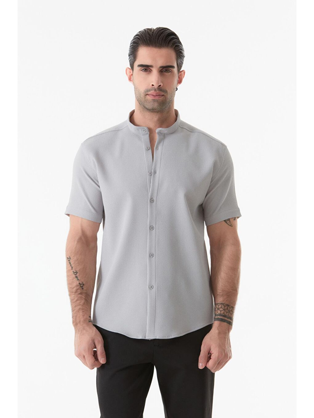 Gri Fitilli Hakim Yaka Gömlek-3