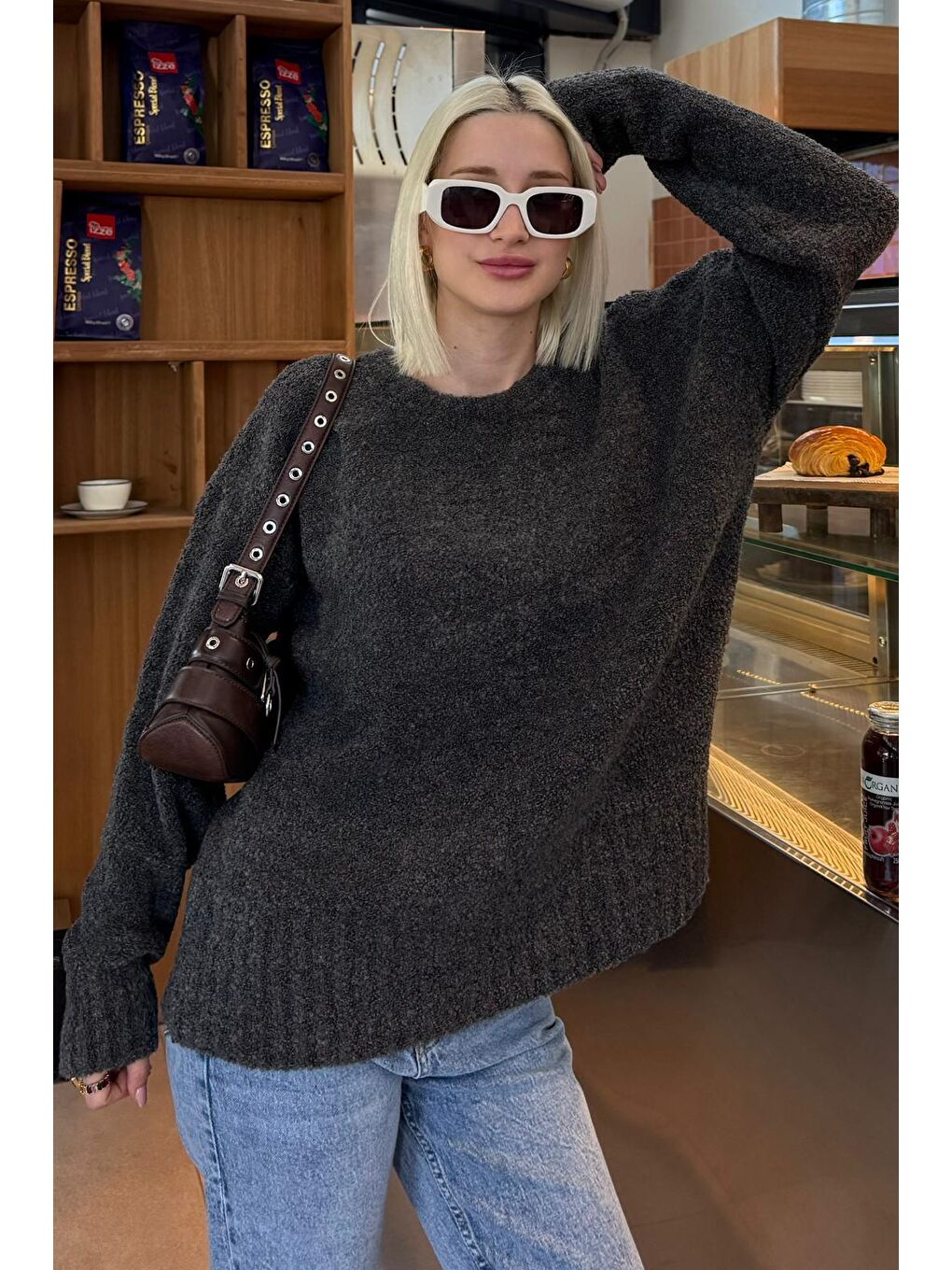 Antrasit Bisiklet Yaka Kadın Buklet Kazak Mg2480-1