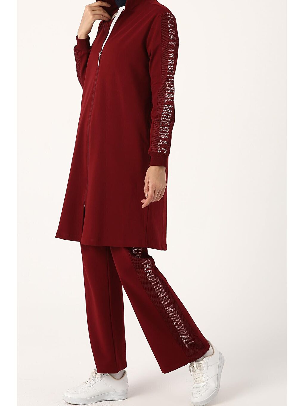 Koyu Bordo Baskılı Fileli Eşofman Takımı-3