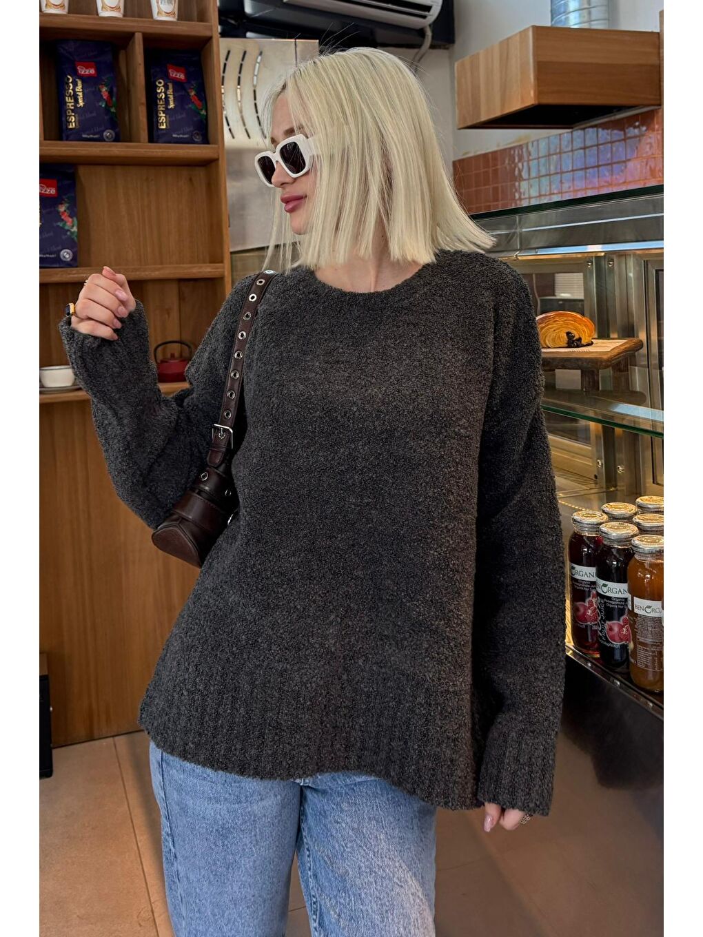 Antrasit Bisiklet Yaka Kadın Buklet Kazak Mg2480-2