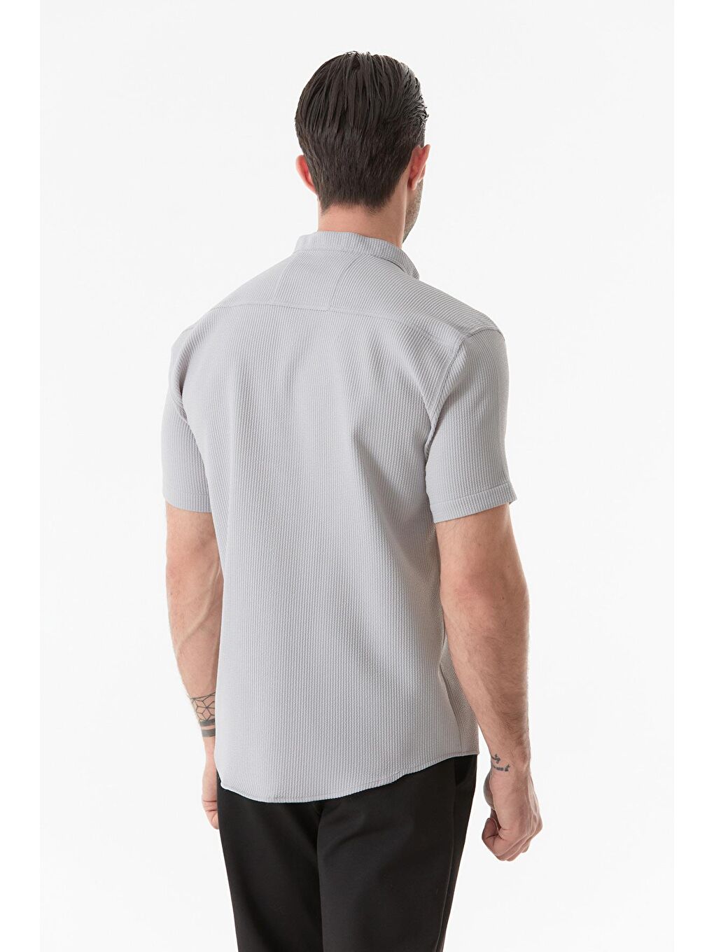 Gri Fitilli Hakim Yaka Gömlek-4