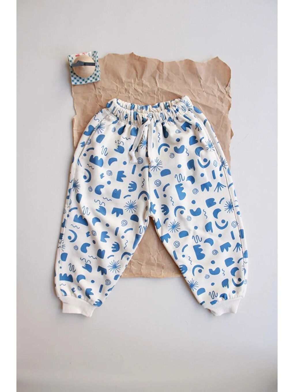 Ekru Geometrik Baskılı Eşofman Altı