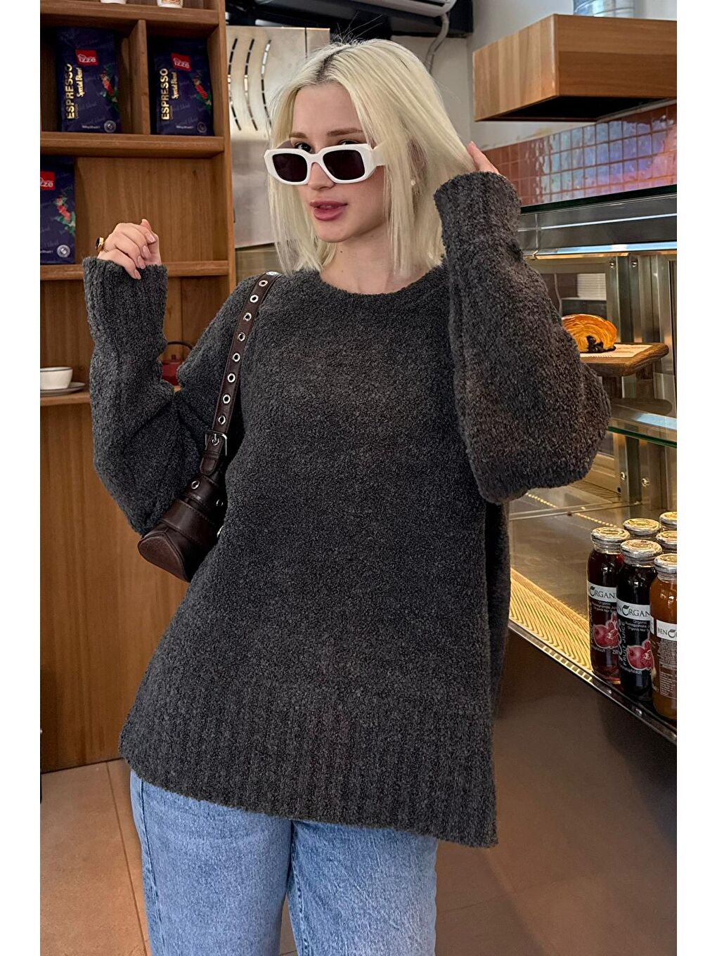 Antrasit Bisiklet Yaka Kadın Buklet Kazak Mg2480-3