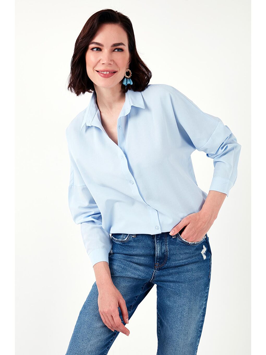 Mavi Pamuklu Relaxed Fit Düşük Omuz Kadın Gömlek 66939002S4-1