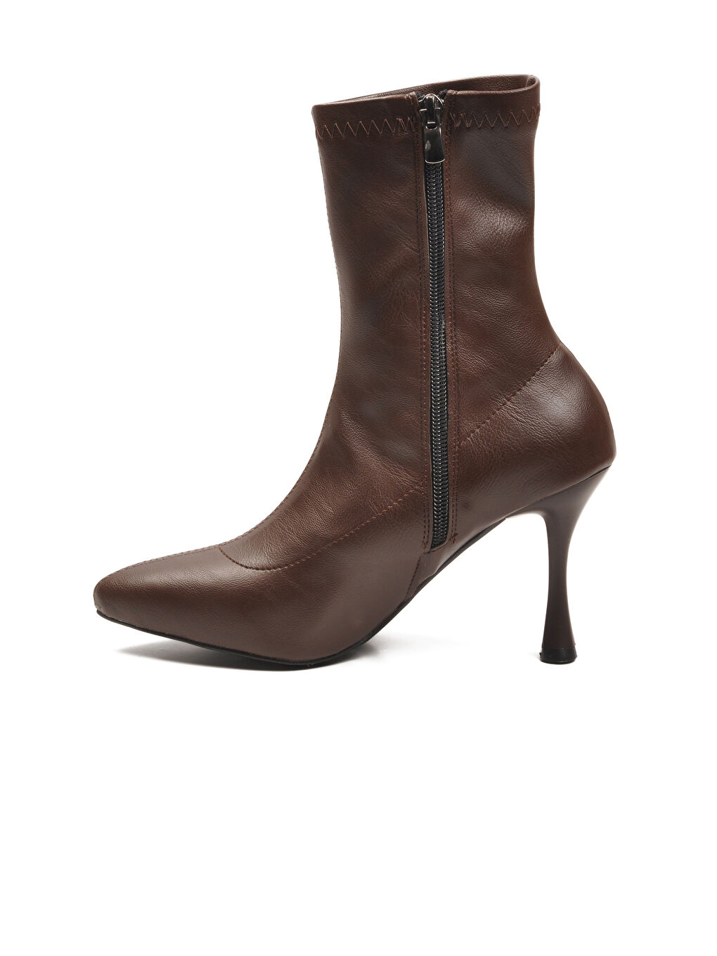 Kahverengi Kahve Kadın Polarlı Fermuarlı İnce Topuklu Bot 2614 Z-1