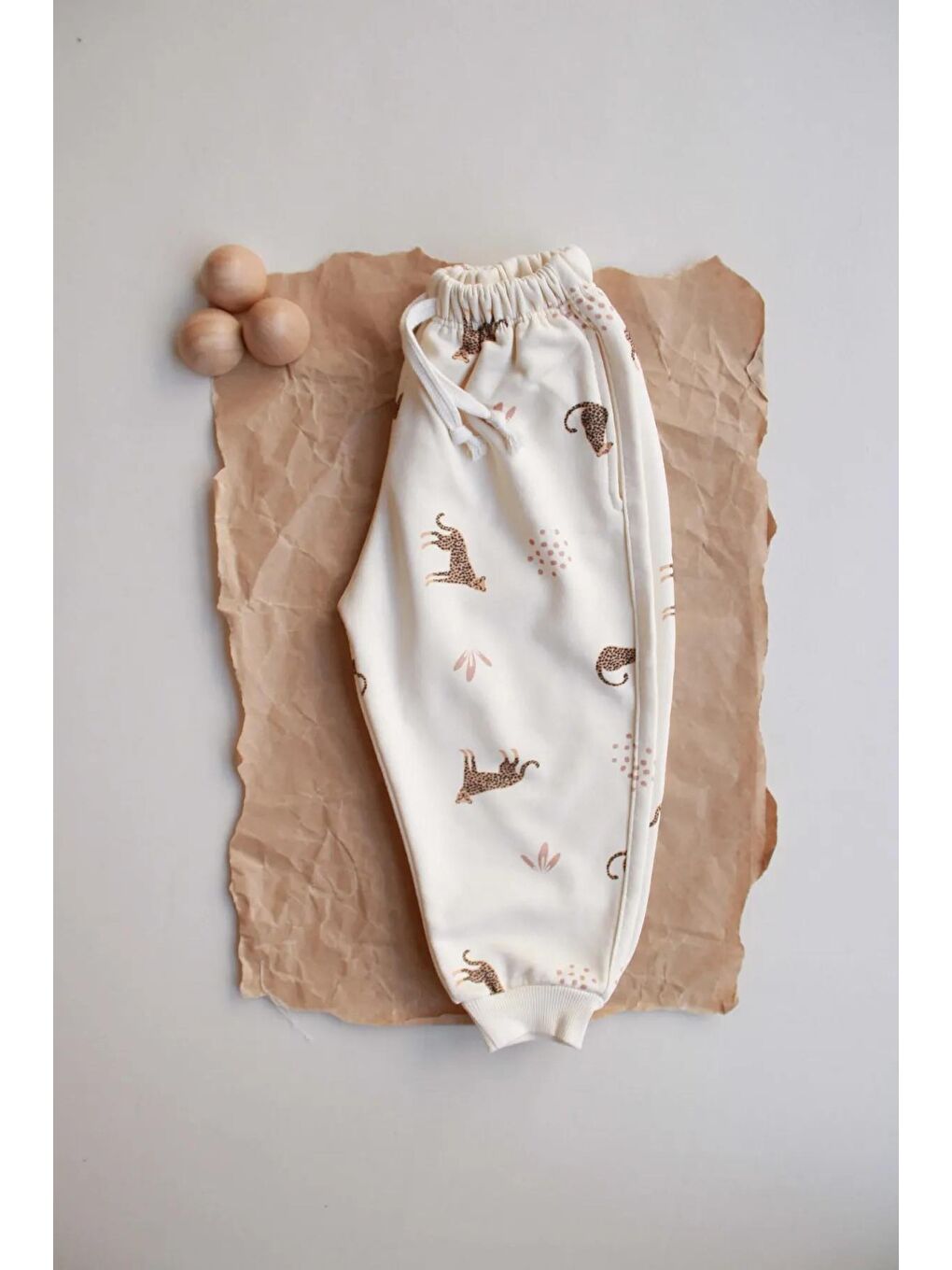 Ekru Leopar Baskılı Eşofman Altı