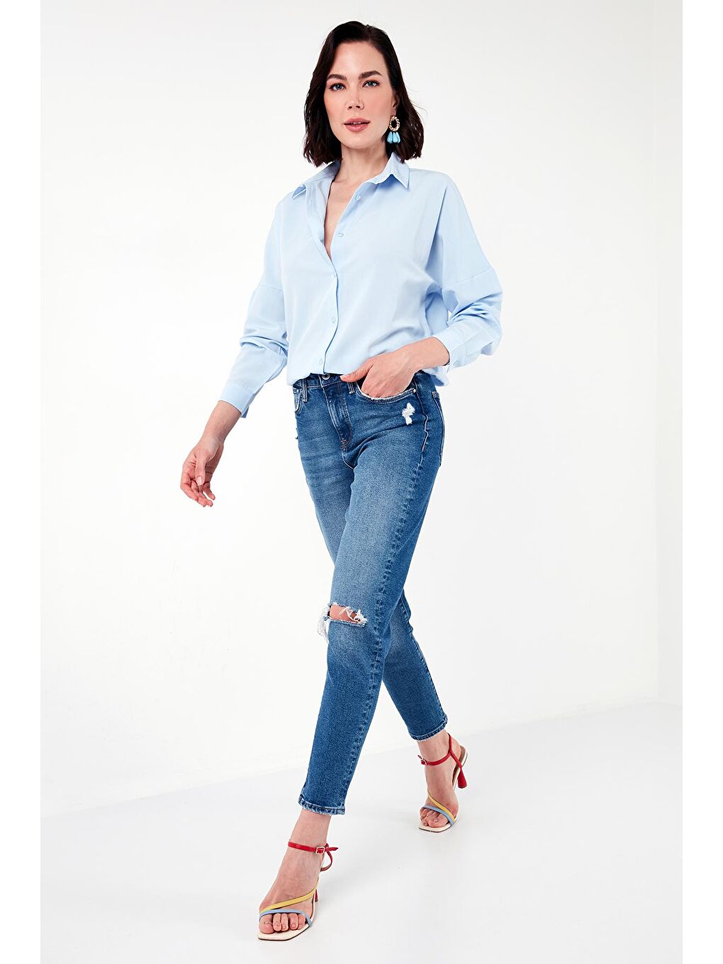 Mavi Pamuklu Relaxed Fit Düşük Omuz Kadın Gömlek 66939002S4-2