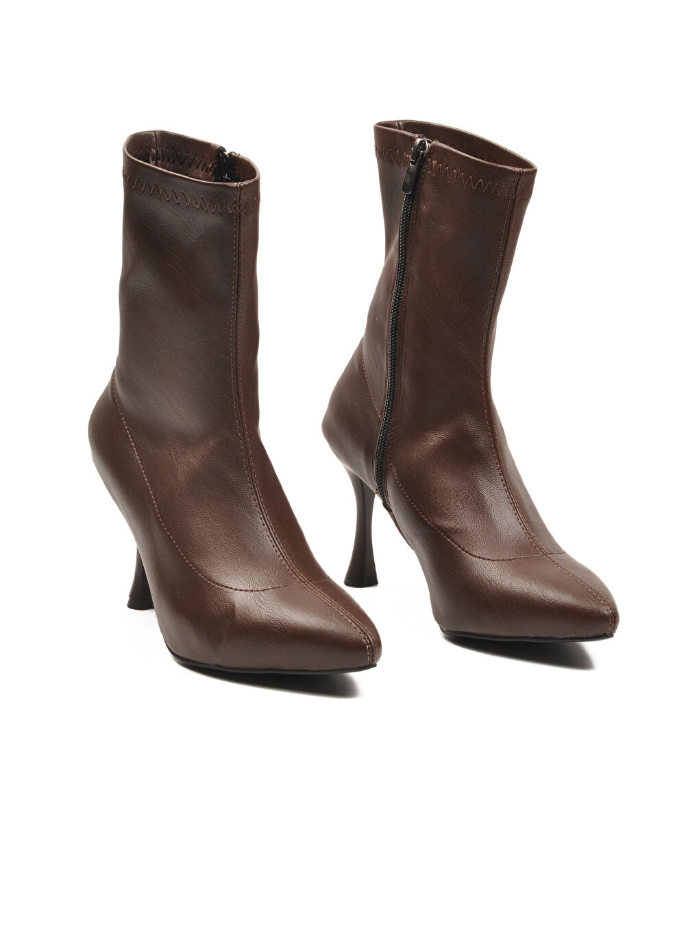 Kahverengi Kahve Kadın Polarlı Fermuarlı İnce Topuklu Bot 2614 Z-2